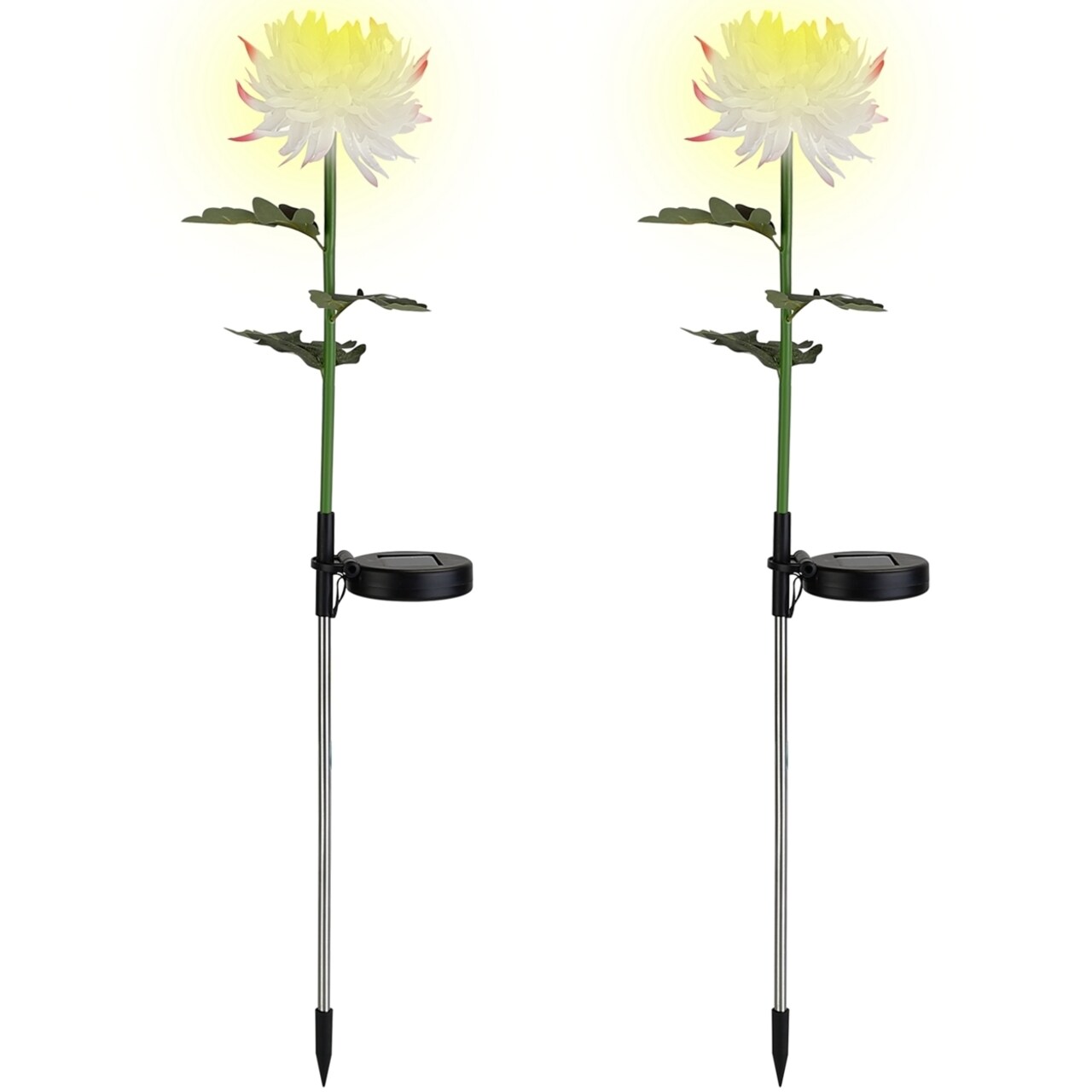 Global Phoenix 2 Packs Solar LED Chrysanthemum Lights Solar Powered Garden Flower Stake Lamp